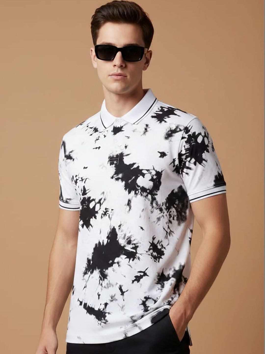 Moda Rapido Men Tie and Dye Dyed Polo Collar T-shirt