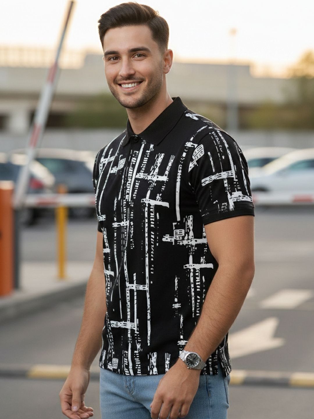 Moda Rapido Men Printed Polo Collar T-shirt
