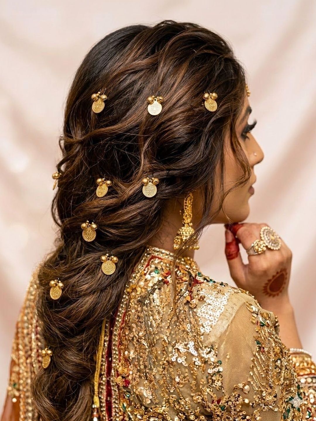 Pearls N Twirls Women Set Of 10 Gold-toned Coins & Ghungroo Juda Embellished U Pins