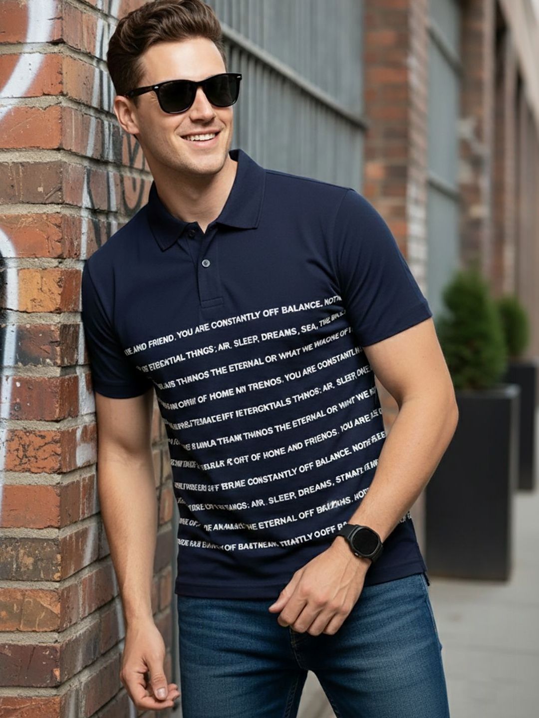 Moda Rapido Men Typography Printed Polo Collar T-shirt