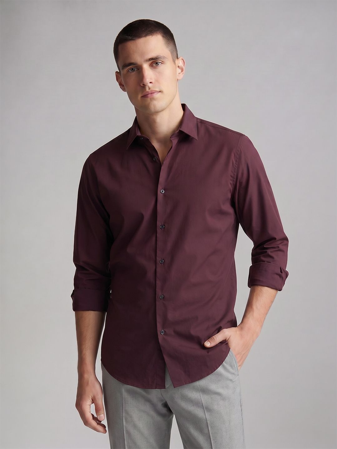 Spread Collar Casual Shirt Louis Philippe Ath.Work Slim Fit Spread Collar Casual Shirt