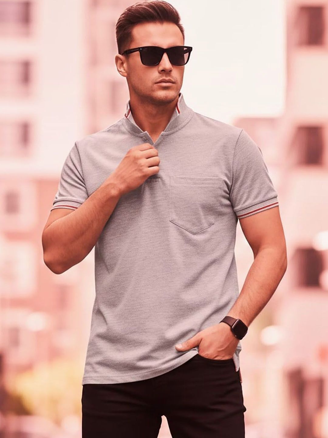 Moda Rapido Men Polo Collar Pockets T-shirt