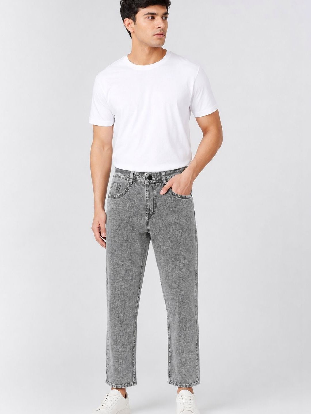 R.Code by The Roadster Life Co. Men Comfort Relaxed Fit Mid-Rise Light Fade Acid Wash Jeans