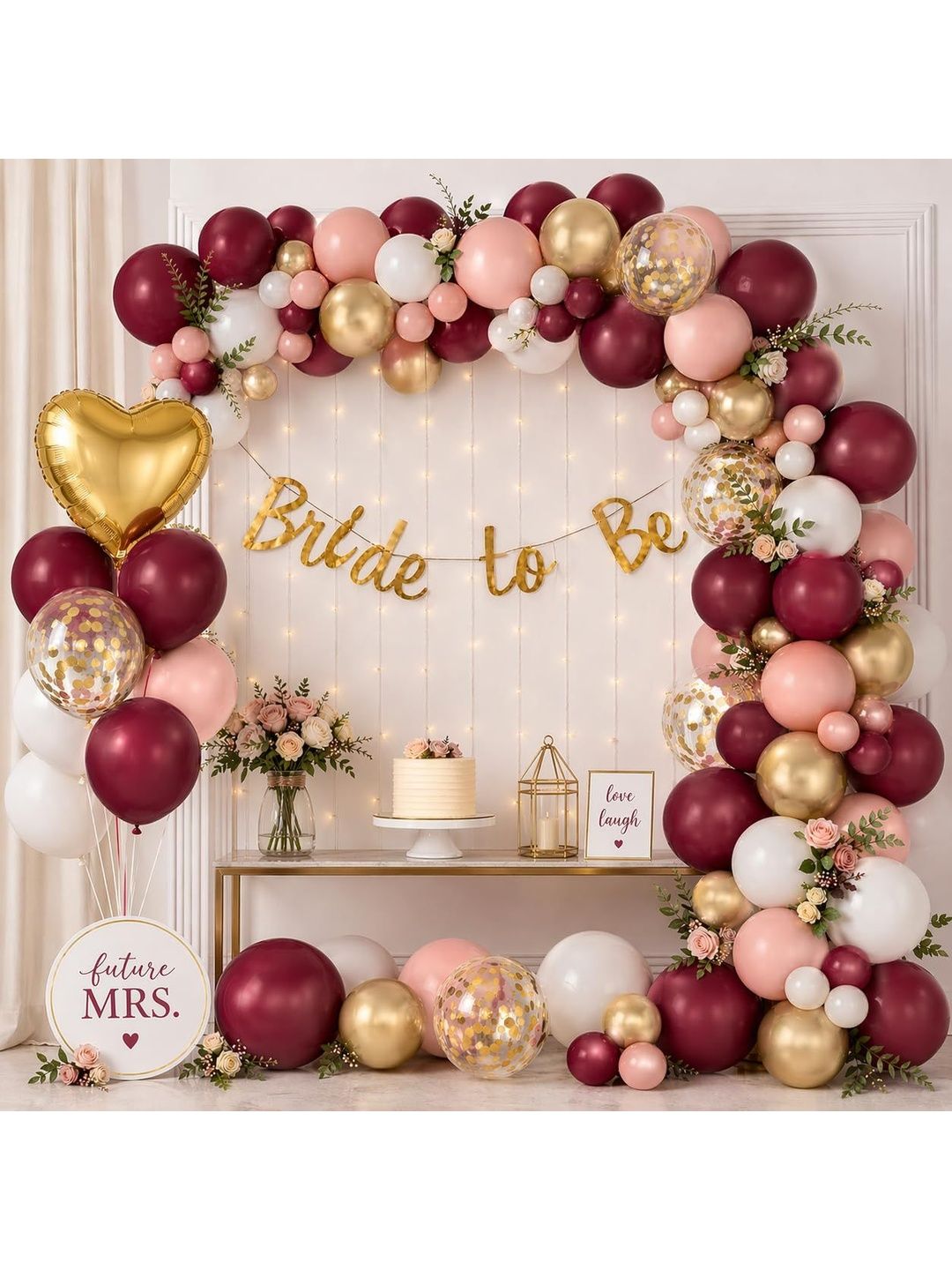 SKYWINS 55 Pcs Bride To Be Decoration Kit -Burgandy Balloons