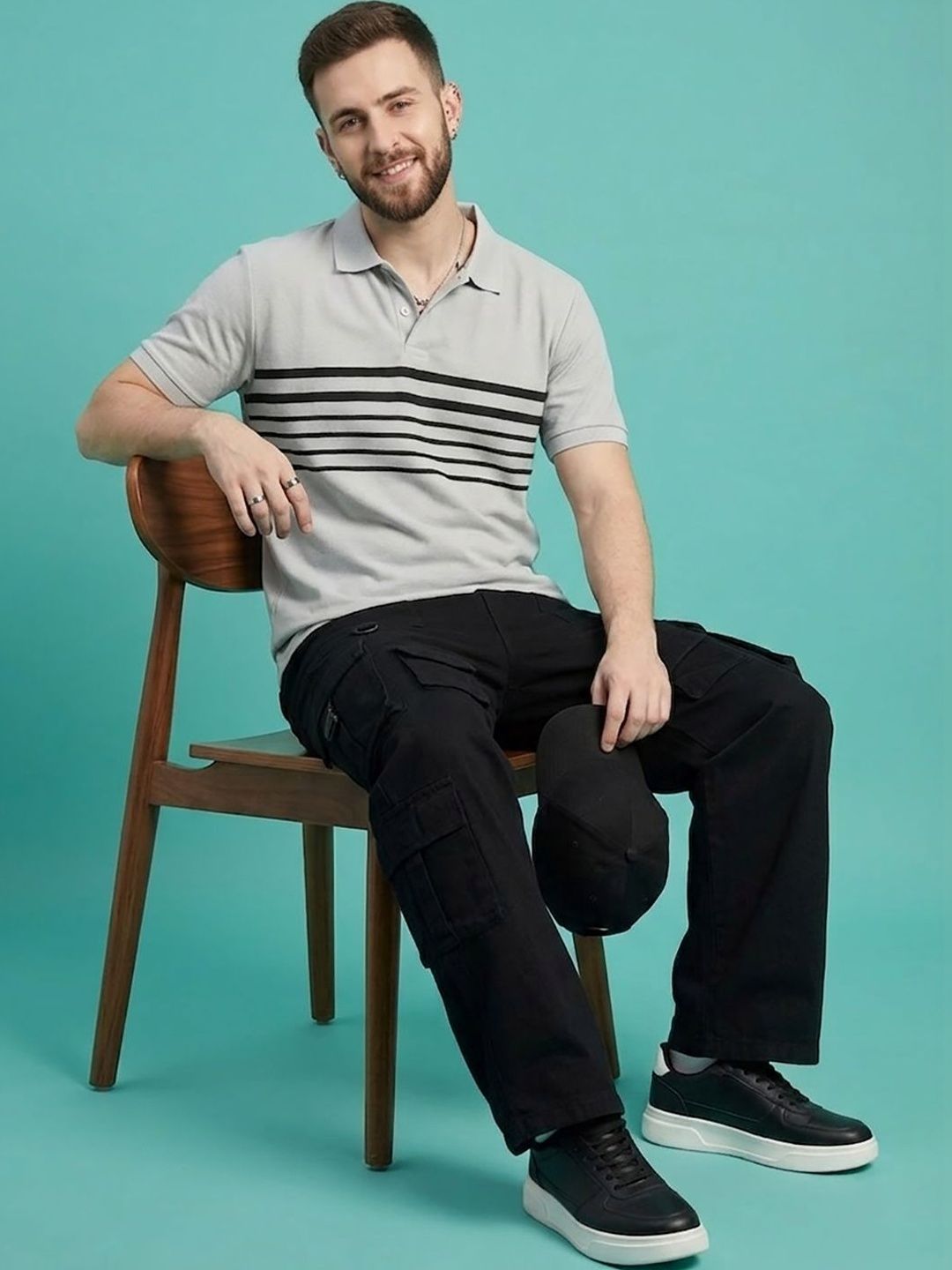 Moda Rapido Men Striped Polo Collar T-shirt