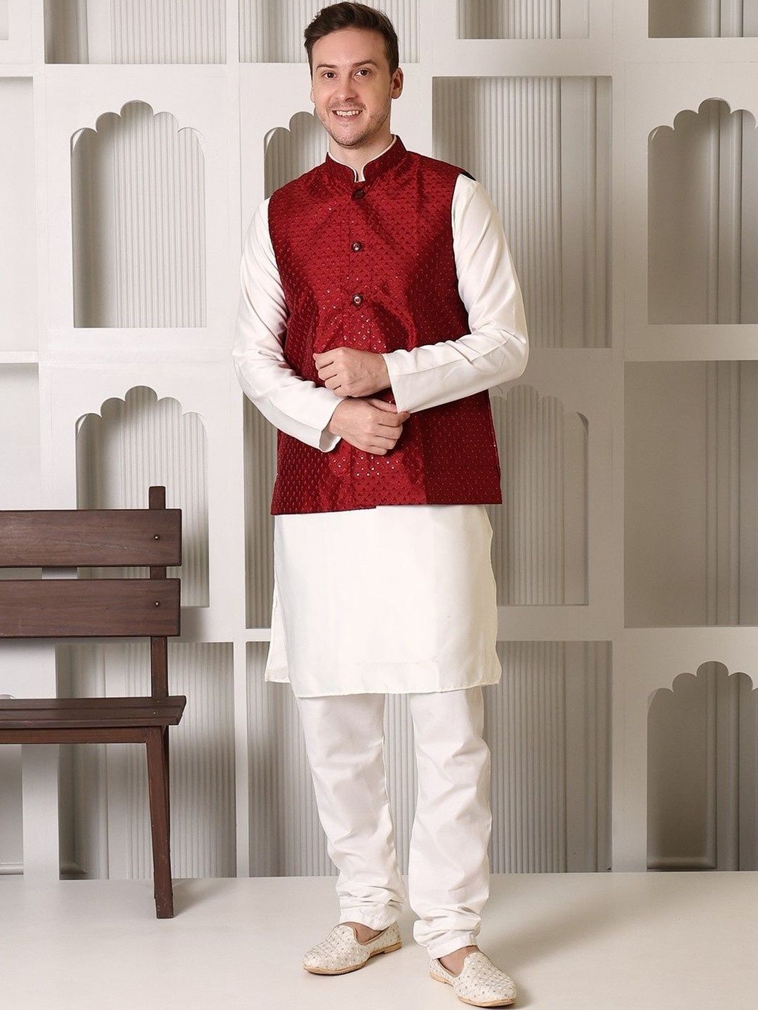 SHROBH Woven Design Satin Nehru Jackets