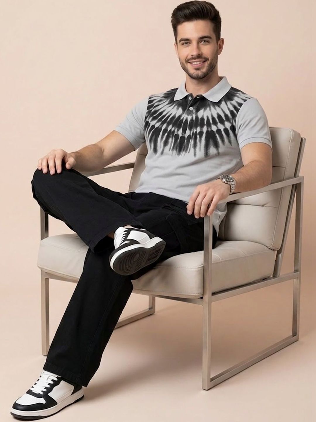 Moda Rapido Men Tie and Dye Dyed Polo Collar T-shirt