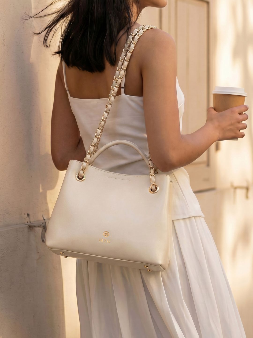 Structured Handheld Bag IRTH by House of Titan Beige Shay Medium Handheld Bag