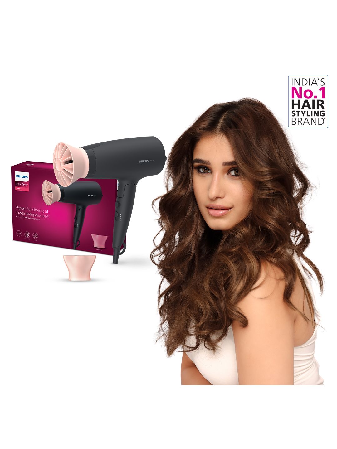 Philips 2100W Professional Hair Dryer BHD356/10 ThermoProtect with 6 Speed Setting-Black