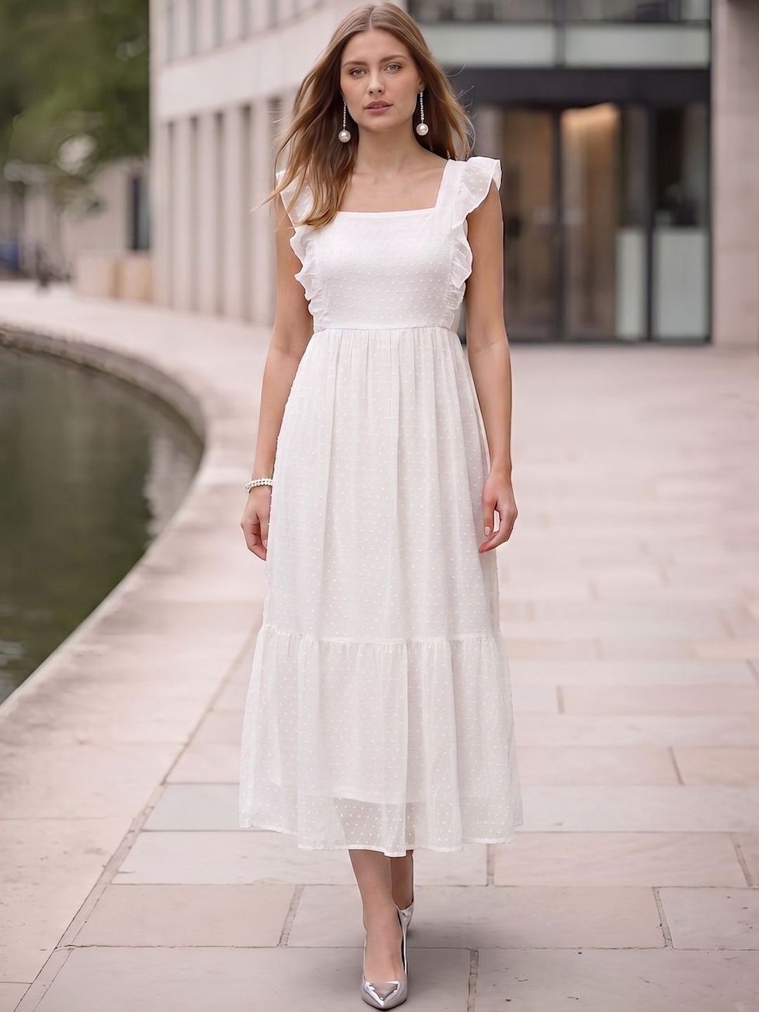 aayu Self Design Ruffles Detail Flounce Georgette Midi Fit & Flare Dress deal from myntra aayu Self Design Ruffles Detail Flounce Georgette Midi Fit & Flare Dress deal from myntra