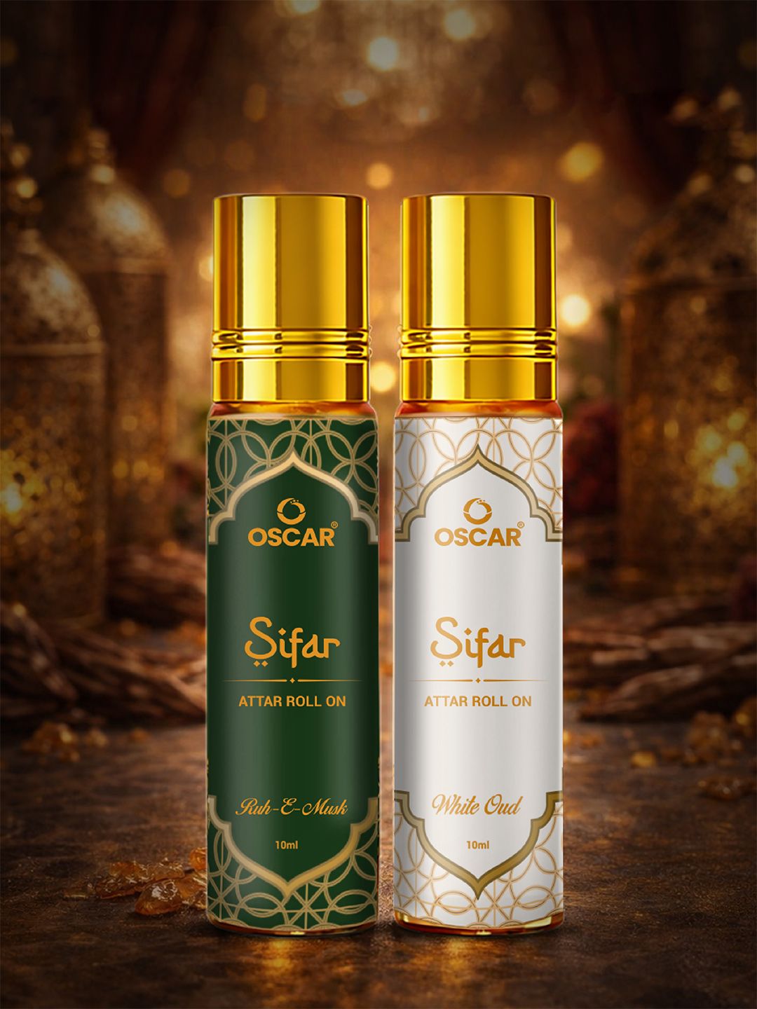 OSCAR Set Of 2 White Oud & Ruh-e-Musk Alcohol-Free Roll On Attar - 10 ml Each