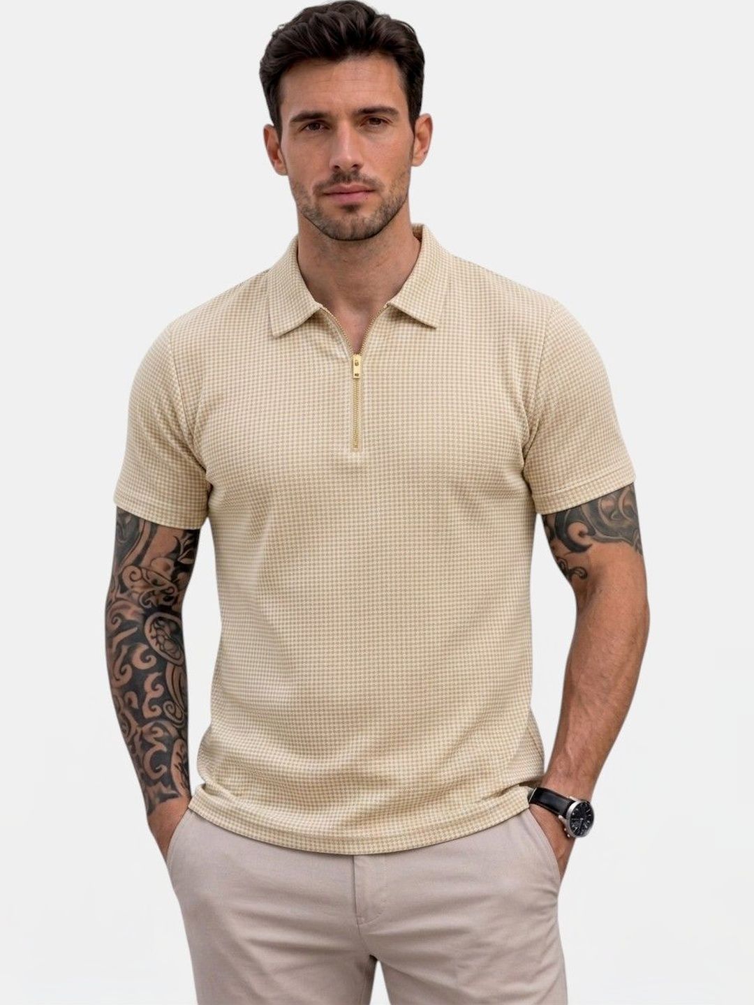 Sutjena Men Checked Polo Collar T-shirt