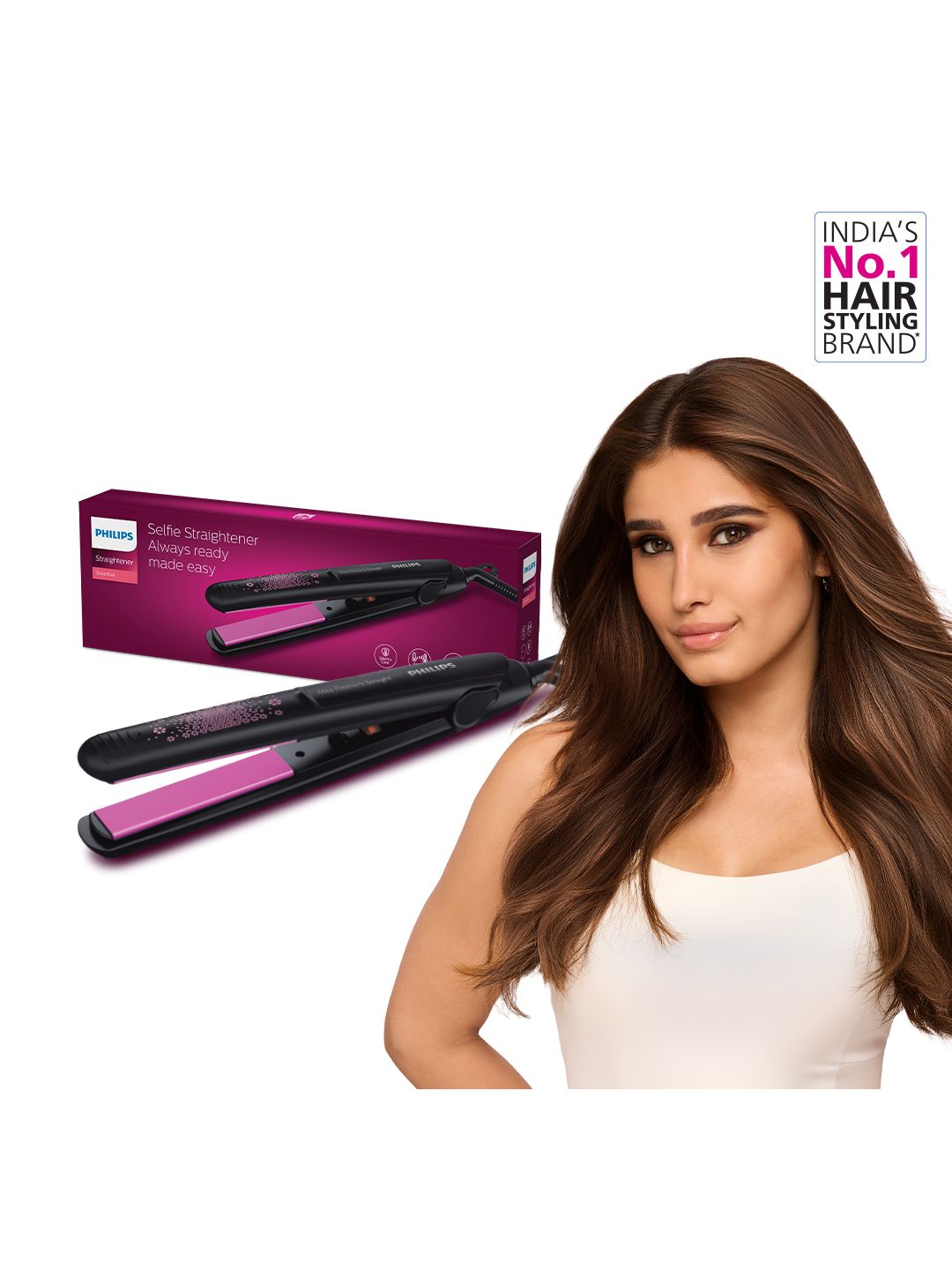 Philips Hair Straightener BHS216/00 with Ceramic Plates - Black & Pink