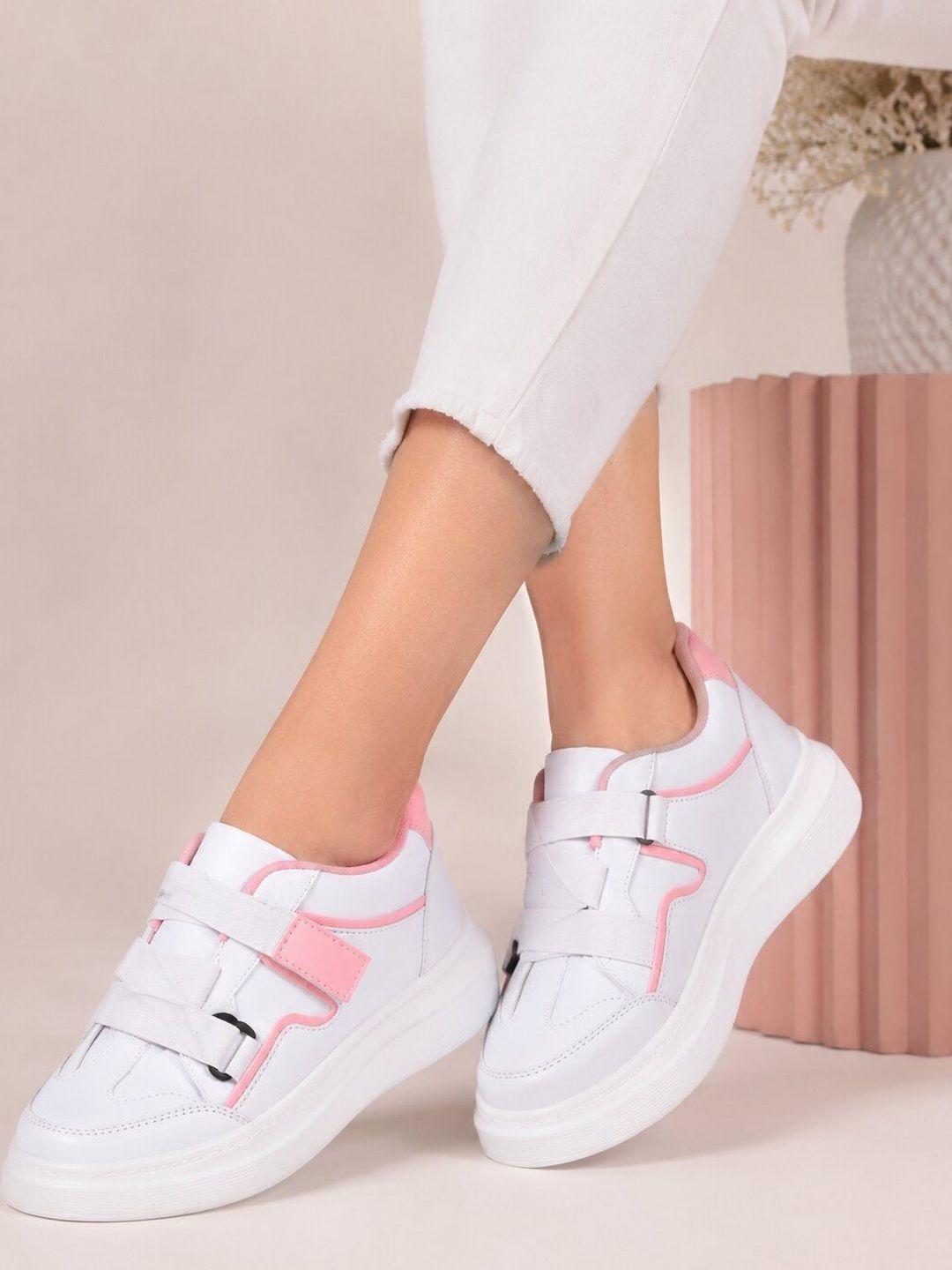 The Roadster Lifestyle Co. Women Pink Solid Round Toe Straps Lightweight Slip-On Sneakers