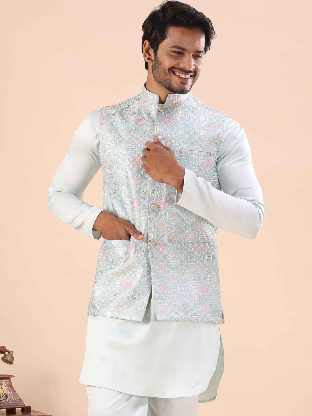 MODERN MUGHALS Woven Design Satin Nehru Jackets