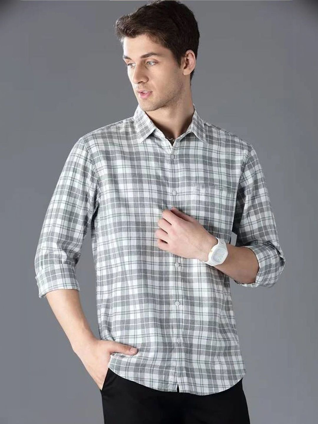 Moda Rapido Men Classic Gingham Checks Checked Casual Shirt