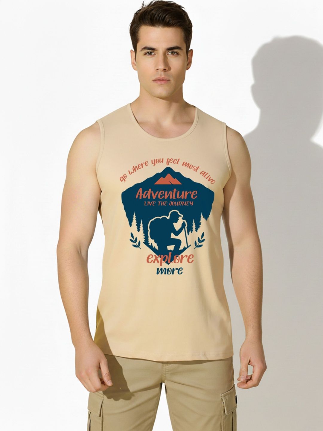 SKY HARBOAR Printed Cotton Gym Vest