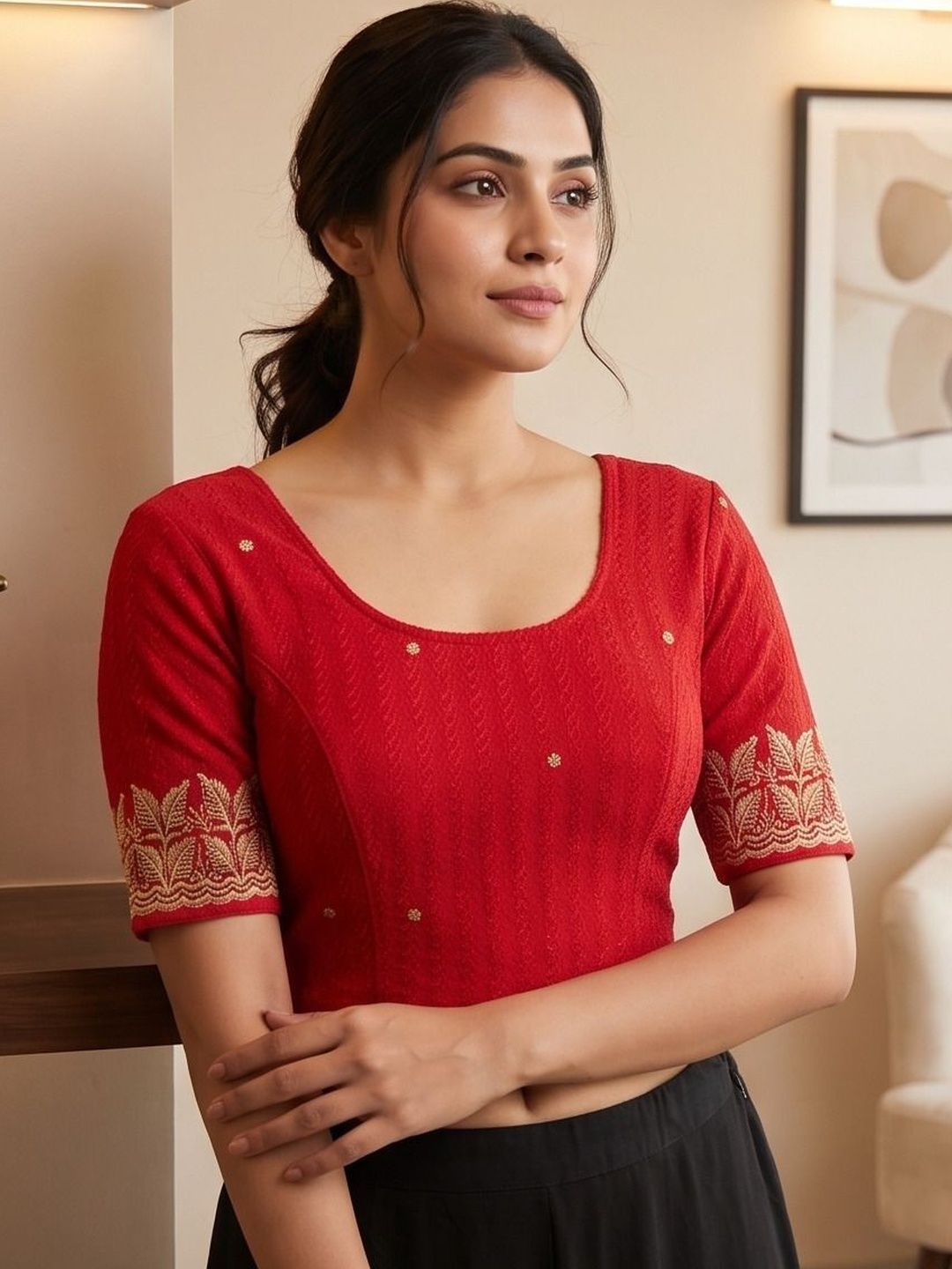 Suwali Suwali Pack Of 2 Embroidered Zari Saree Blouse
