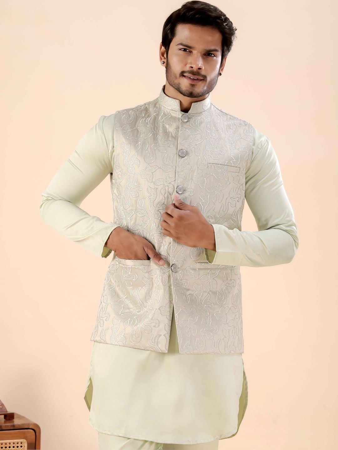 MODERN MUGHALS Woven Design Satin Nehru Jackets