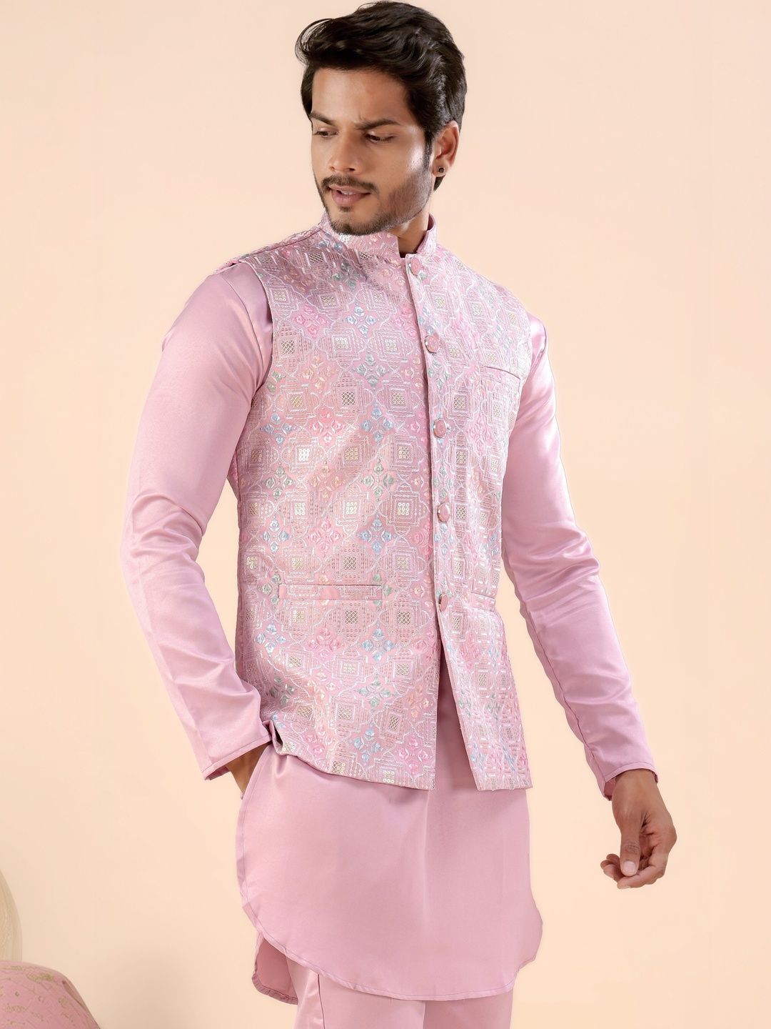 MODERN MUGHALS Woven Design Satin Nehru Jackets