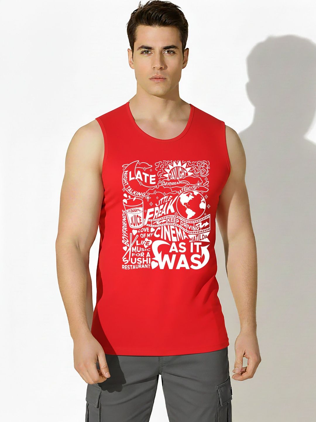 SKY HARBOAR Printed Cotton Gym Vest