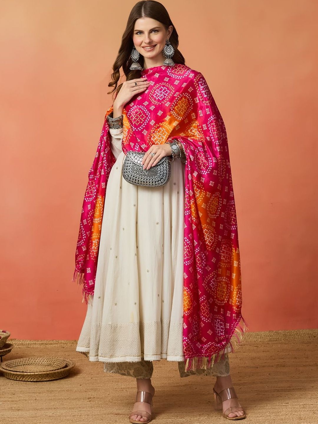 AKSHADEEP Printed Art Silk Bandhani Dupatta