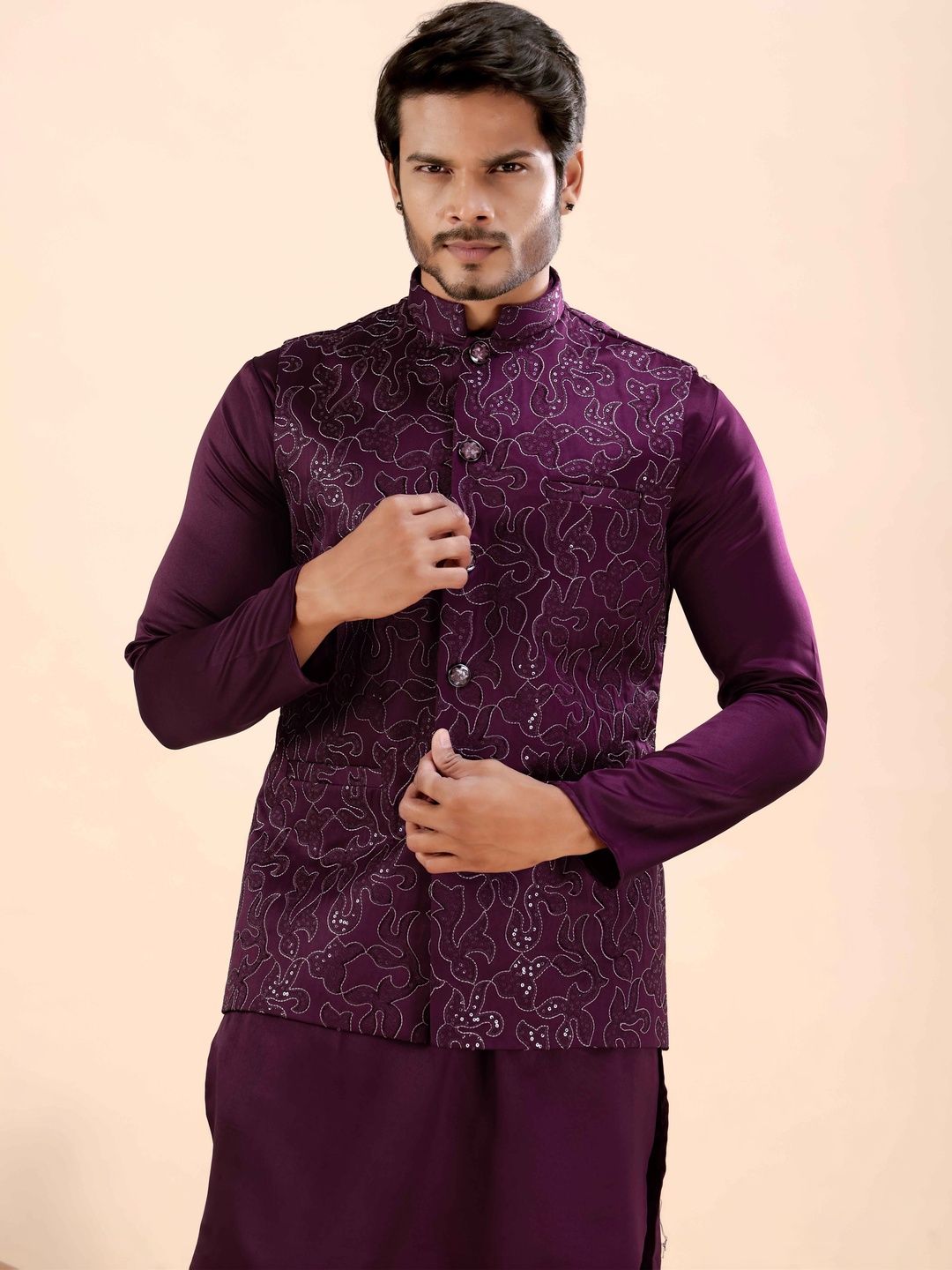 MODERN MUGHALS Embroidered Satin Nehru Jackets