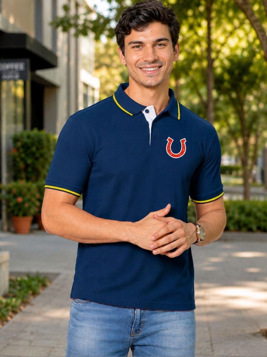 Blacksmith Men Brand Logo Polo Collar Pockets T-shirt