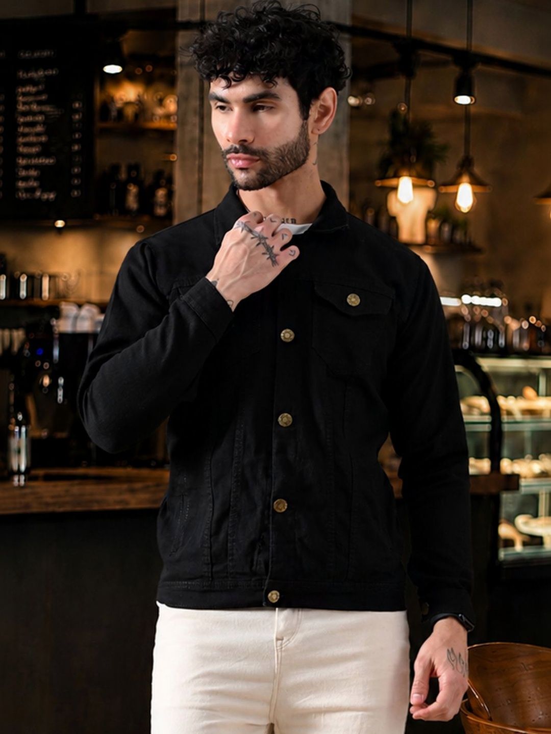 White leapard Men Outdoor Denim Jacket