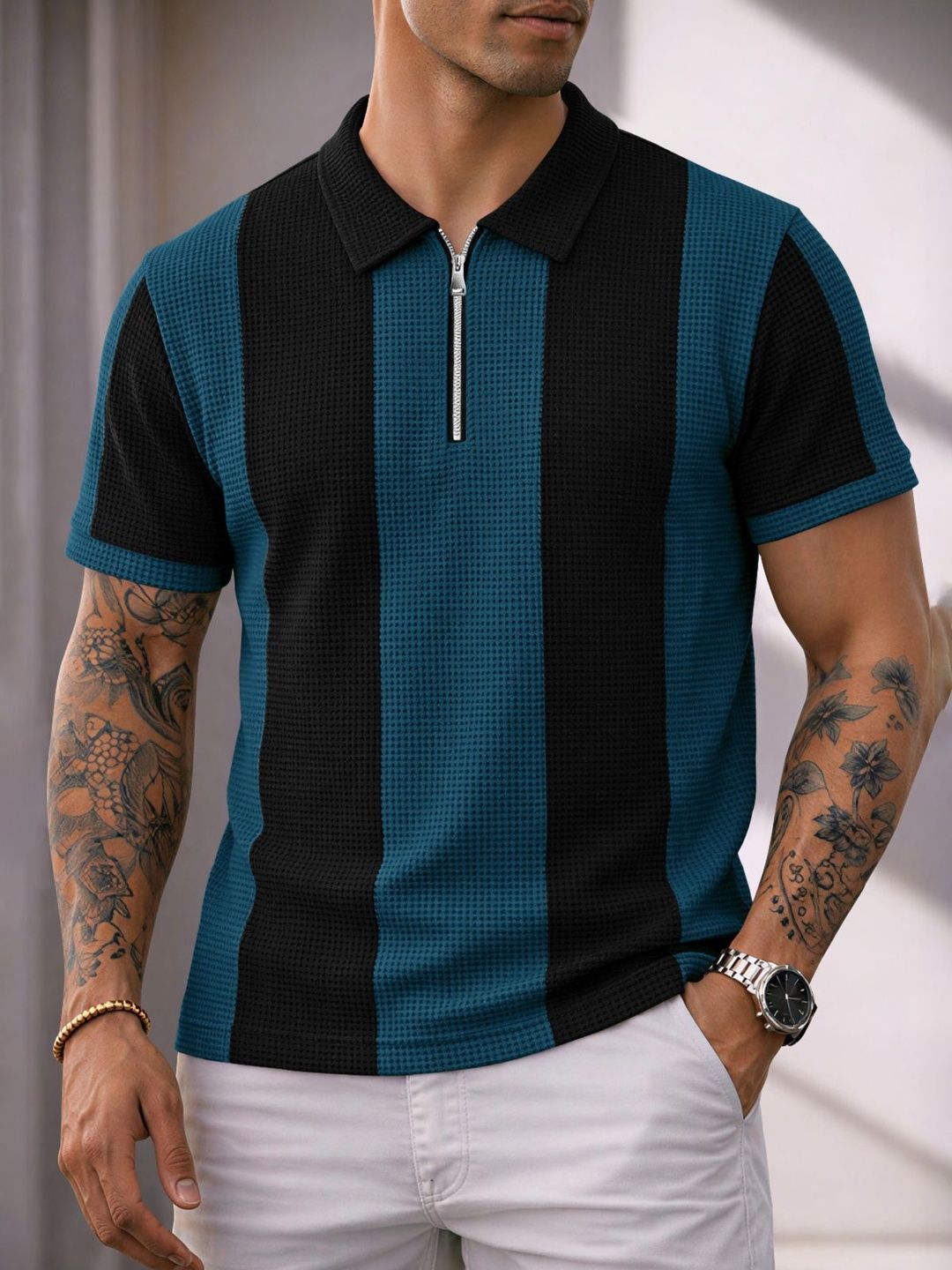 Eyebogler Men Colourblocked Polo Collar T-shirt