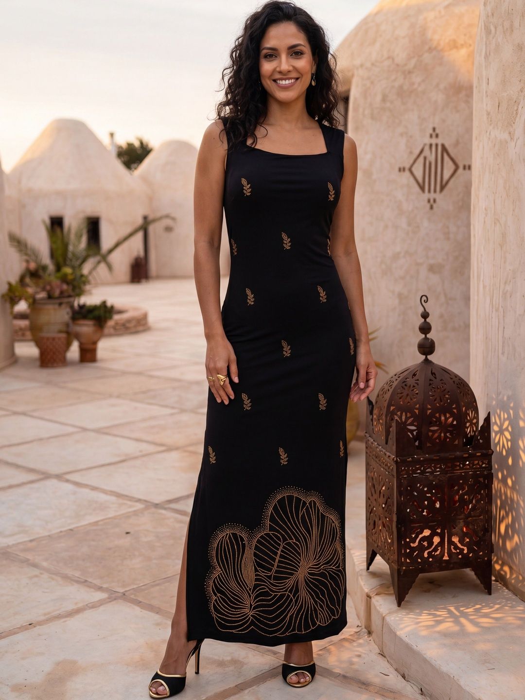 CORSICA Embellished Sheath Maxi Dress