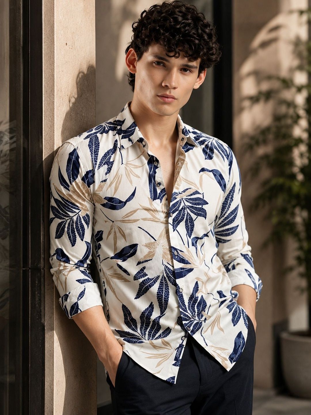 AGNIVAR COLLECTION Floral Printed Spread Collar Shirt Regular Fit Cotton Shirt