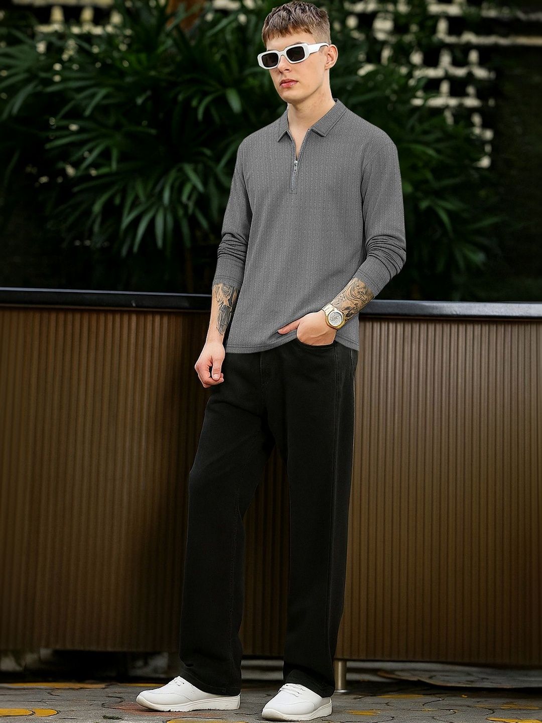 HERE&NOW Men Polo Collar T-shirt