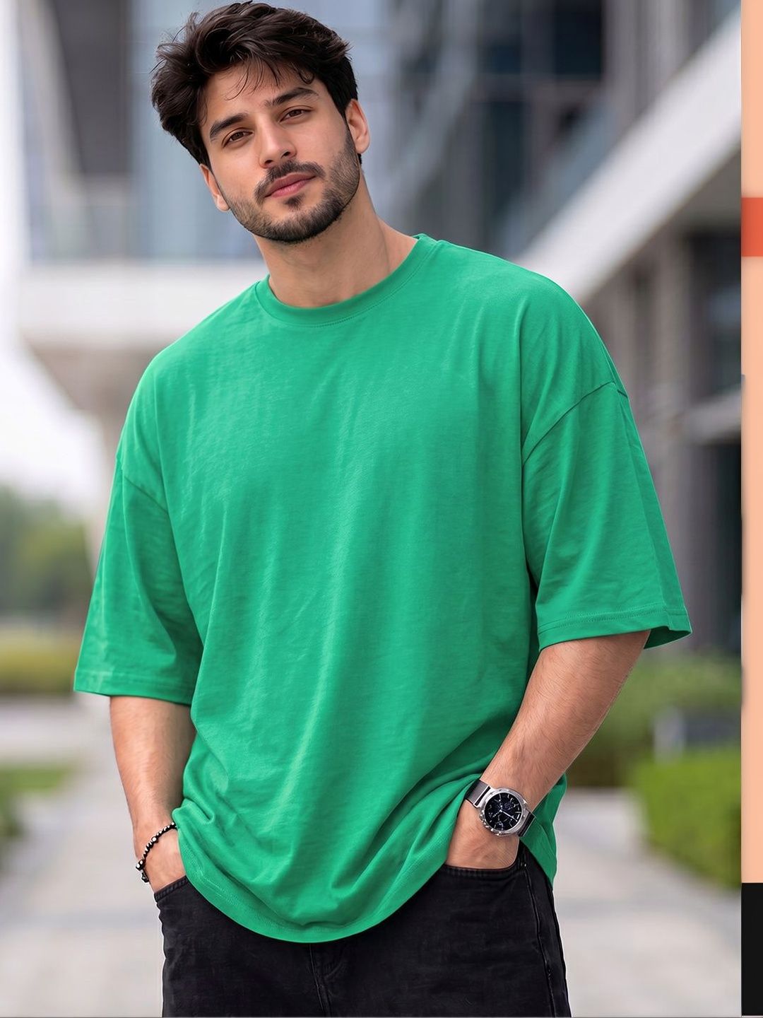 JUST ROAR Men Drop-Shoulder Sleeves T-shirt
