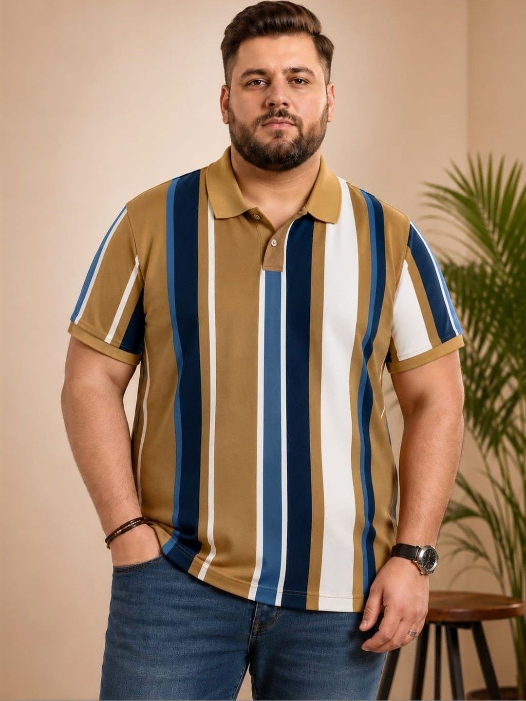 AUSTIVO Men Striped Polo Collar T-shirt