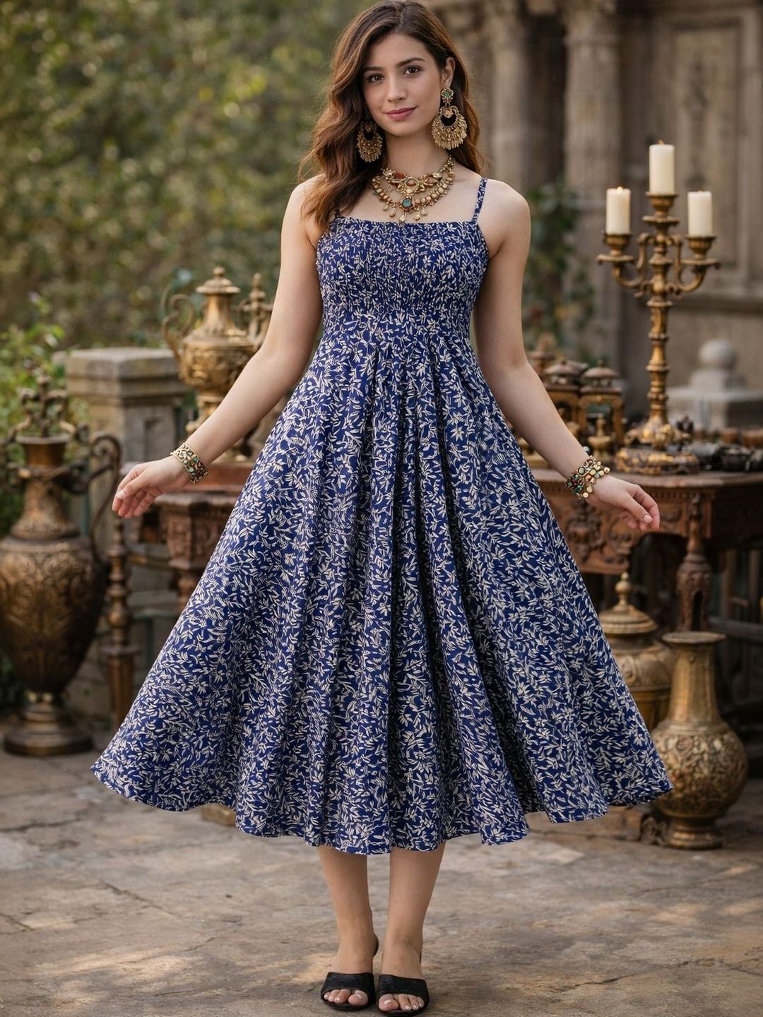 OBLEK Floral Print A-Line Midi Dress