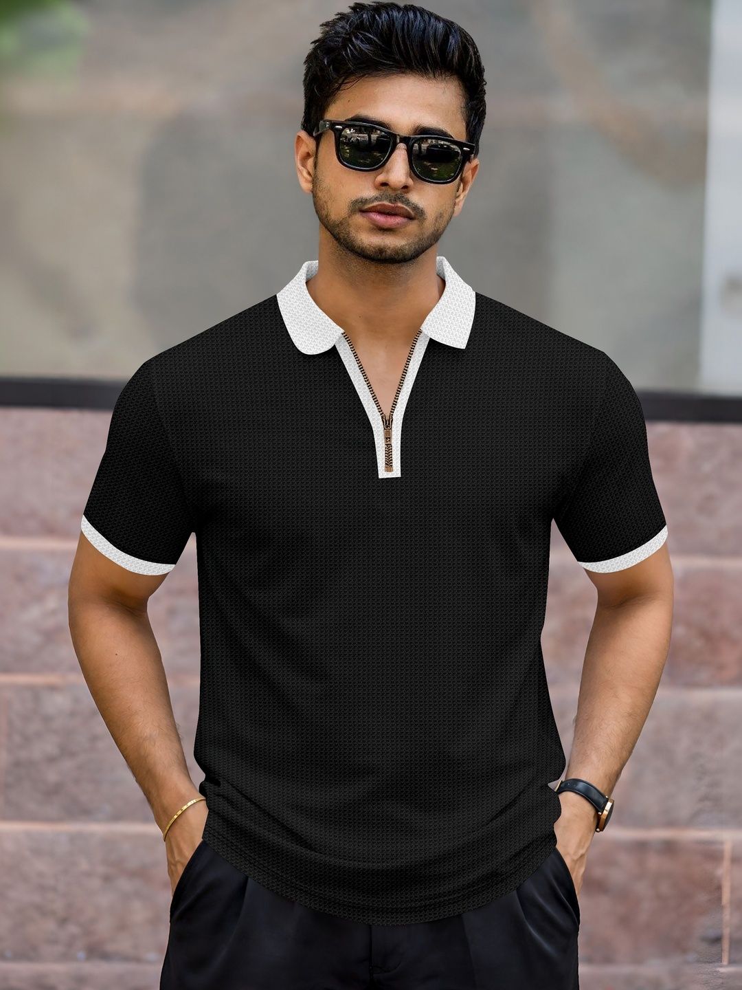 HERE&NOW Men Polo Collar T-shirt