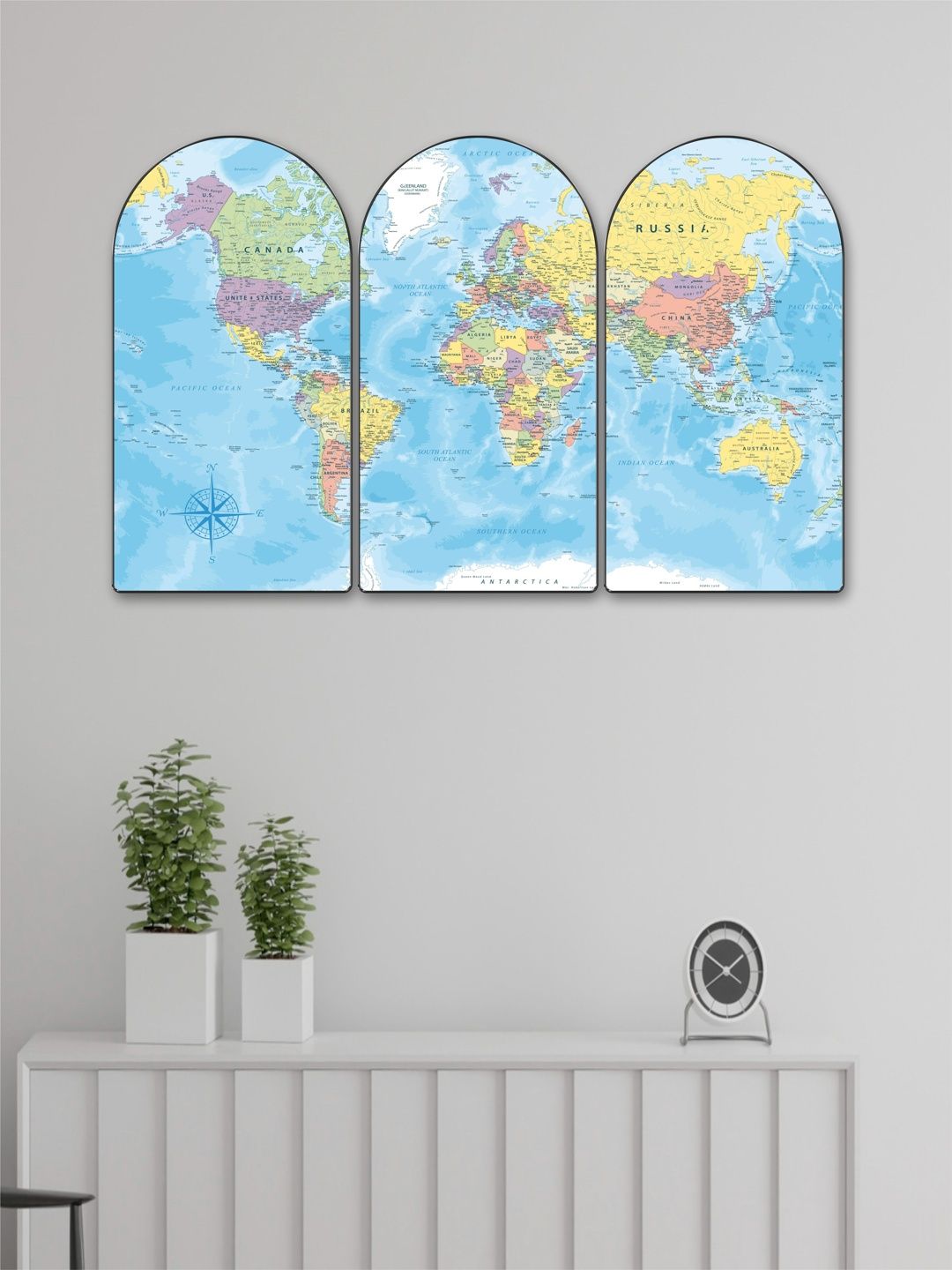 Aura Aura Set Of 3 MDF World Map Wall Paintings