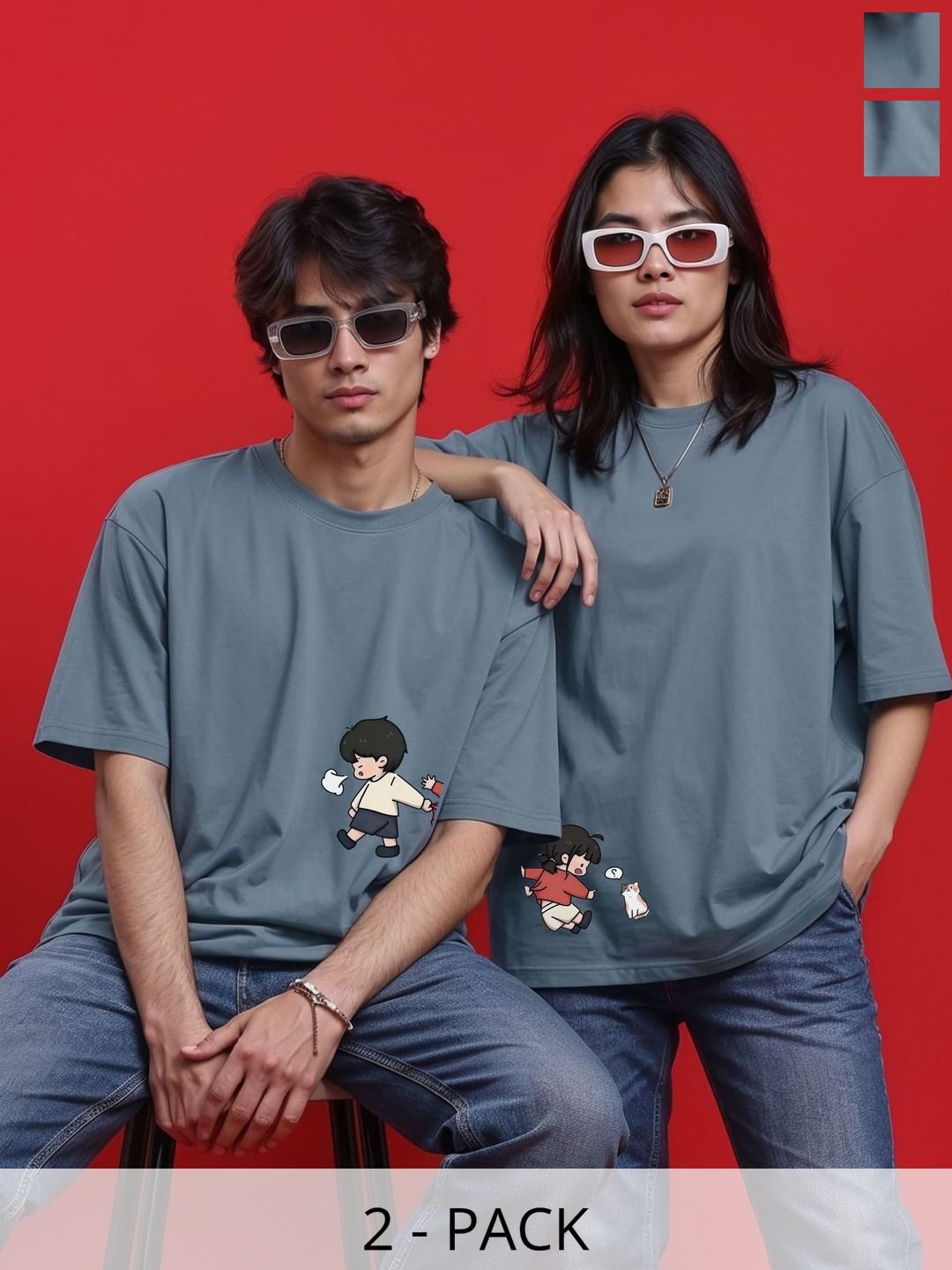 BAESD BAESD Unisex 2 Printed Drop-Shoulder Sleeves Twistform T-shirt
