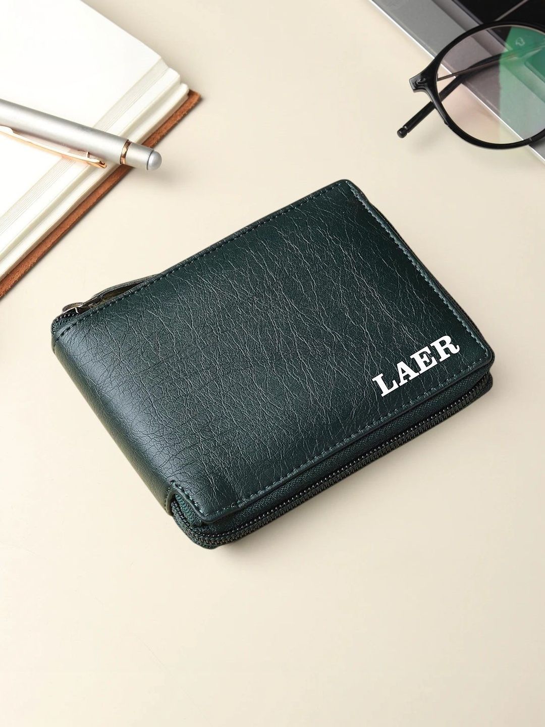 LAER Men Textured PU Two Fold Wallet