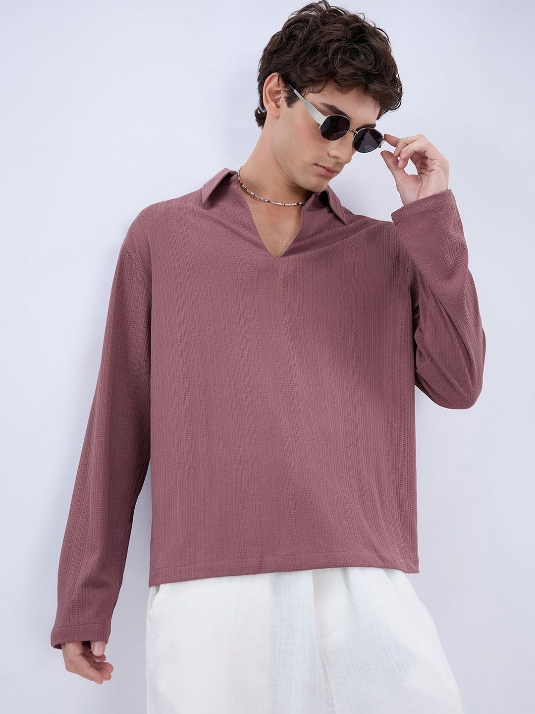 VASTRADO Heather Purple Fine Weave Oversized Knitted Polo Shirt