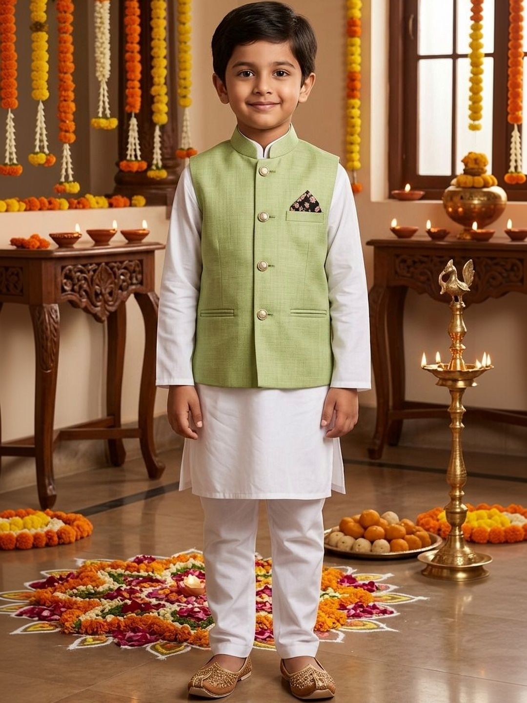 seetoo Boys Mandarin Collar Sleeveless Nehru Jackets