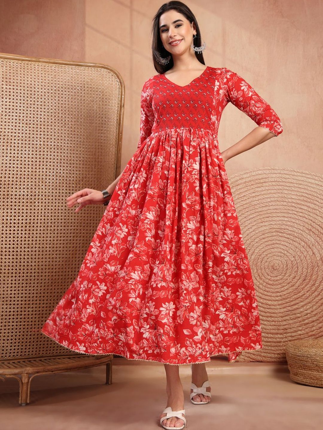 Pristyle Floral Print A-Line Midi Dress