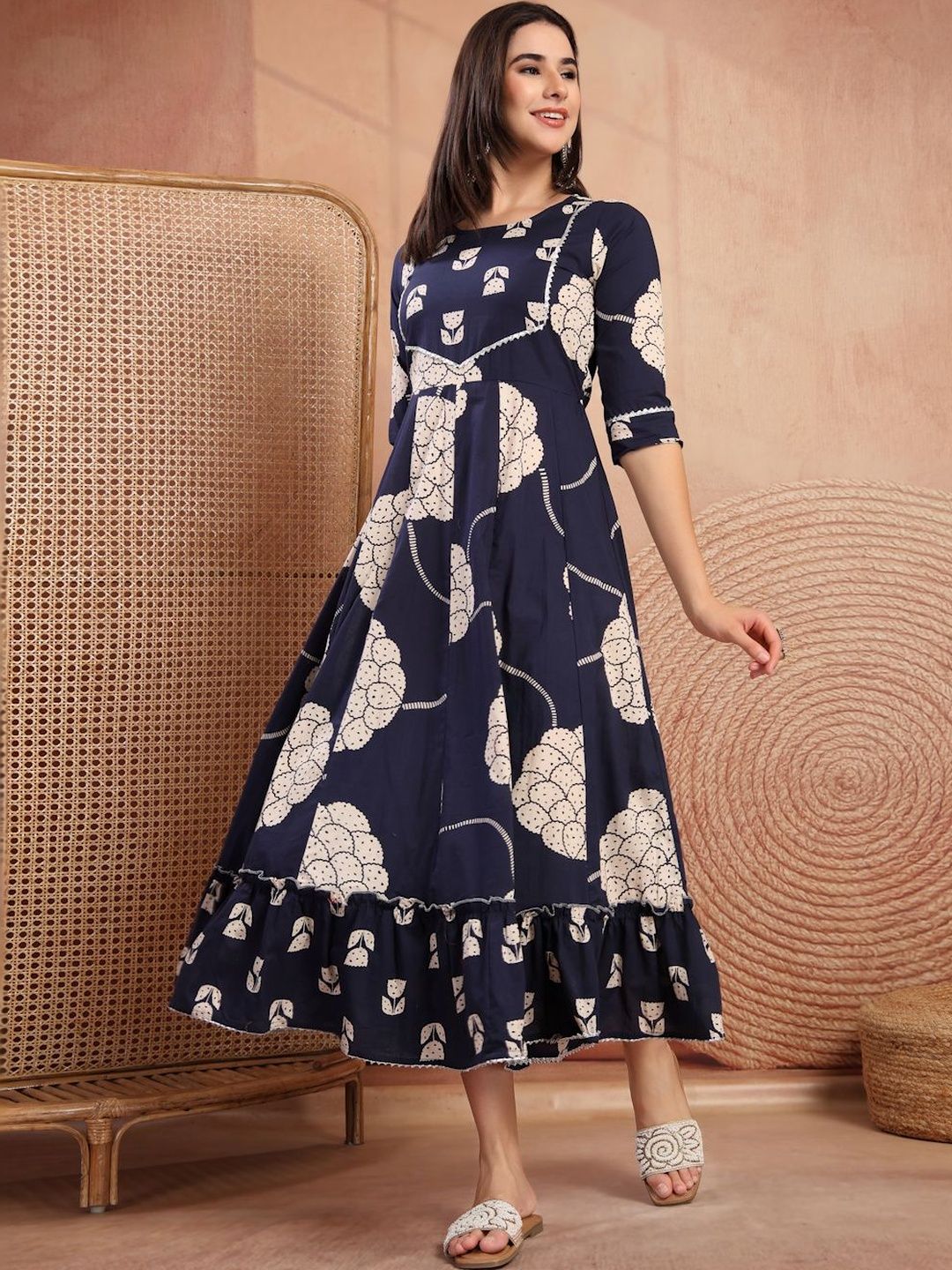 Pristyle Floral Print A-Line Midi Dress