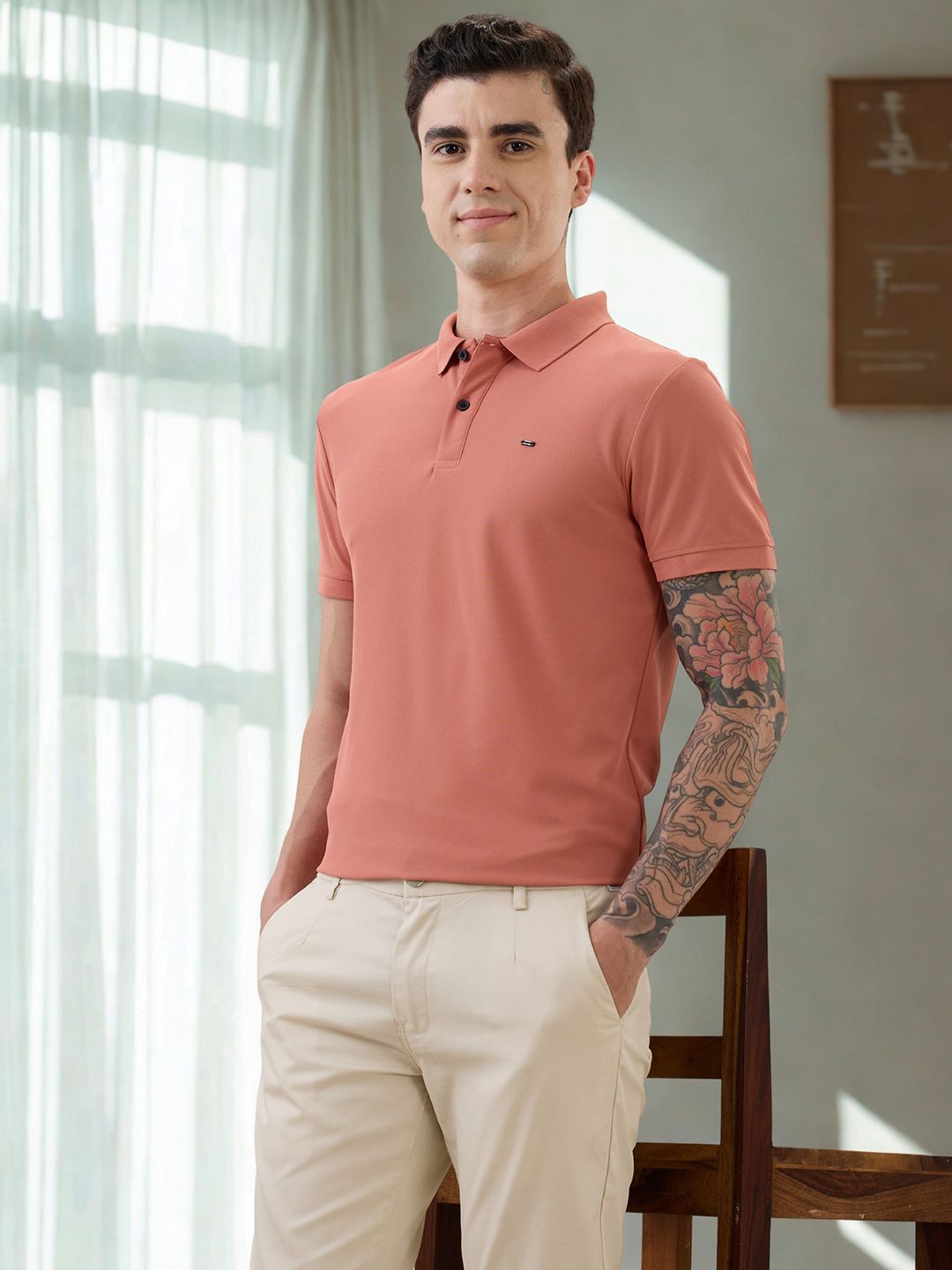 nostrum Men Polo Collar Pockets Slim Fit T-shirt