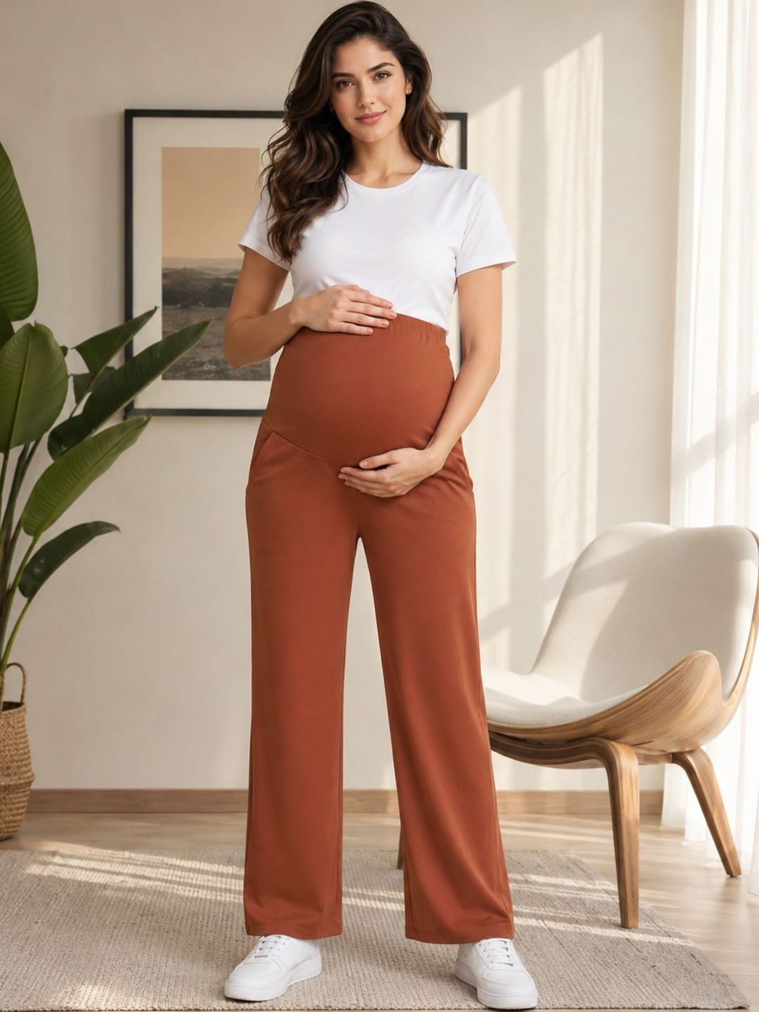 WELL KEPT Women Cotton High-Rise Maternity Track Pants