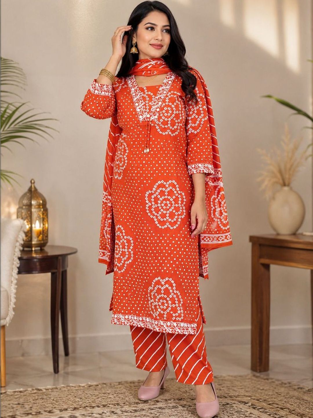 ADD Cotton Ethnic Motifs Printed Kurta With Trouser & Dupatta