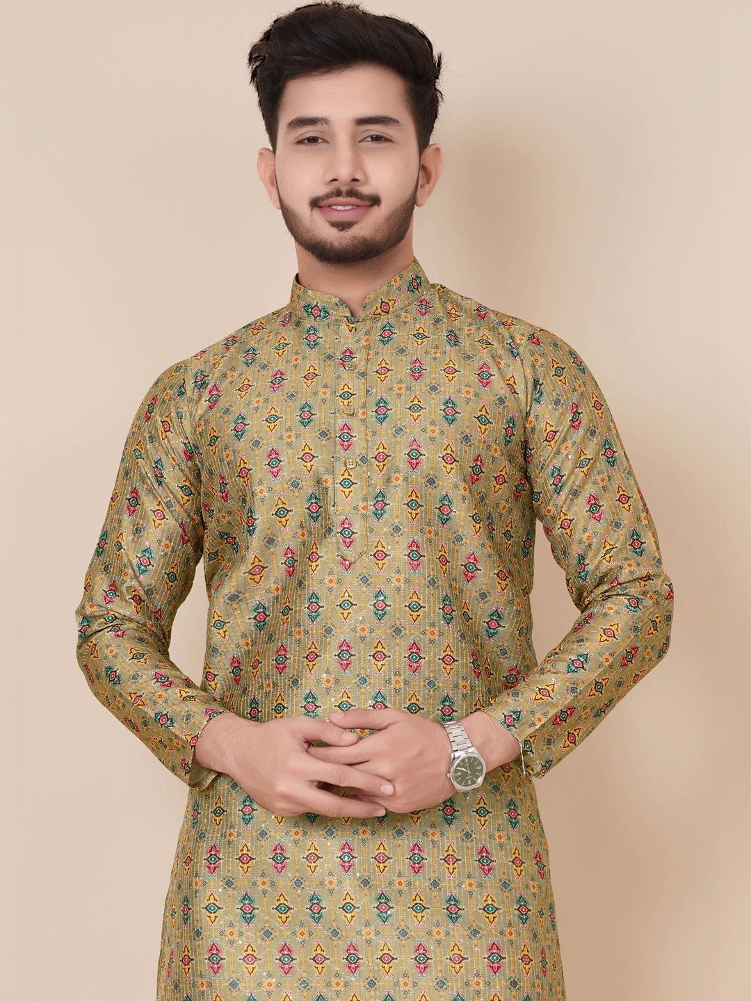 ALMORA Men Ethnic Motifs Printed Handloom Kurta