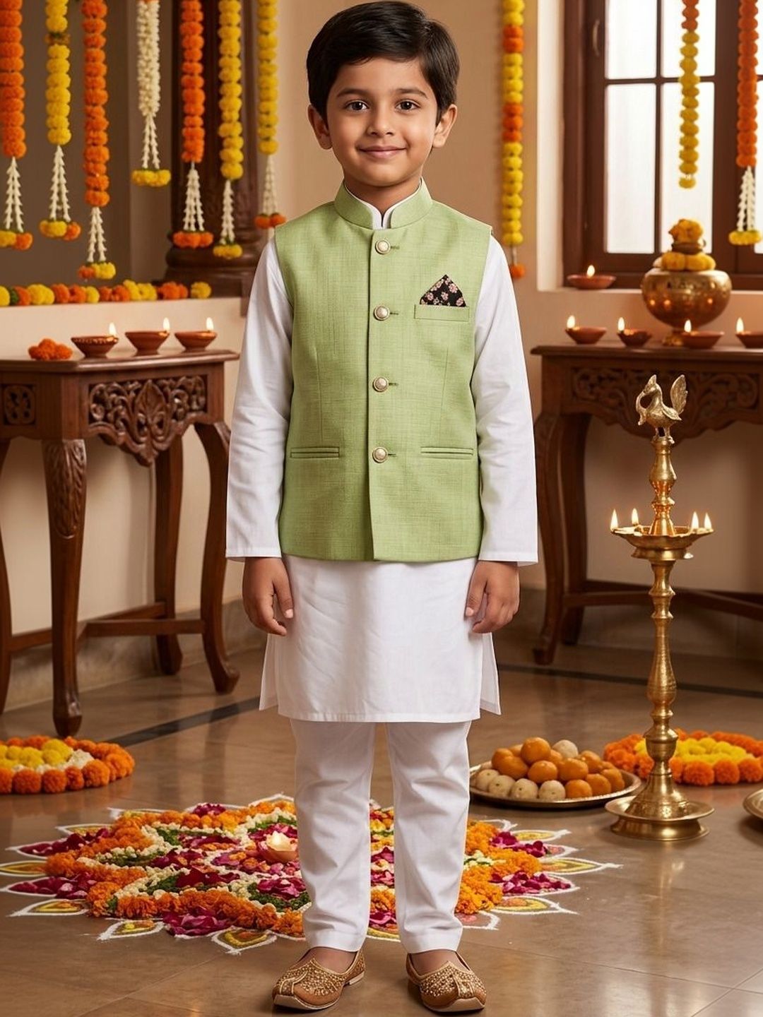 seetoo Boys Mandarin Collar Sleeveless Nehru Jackets