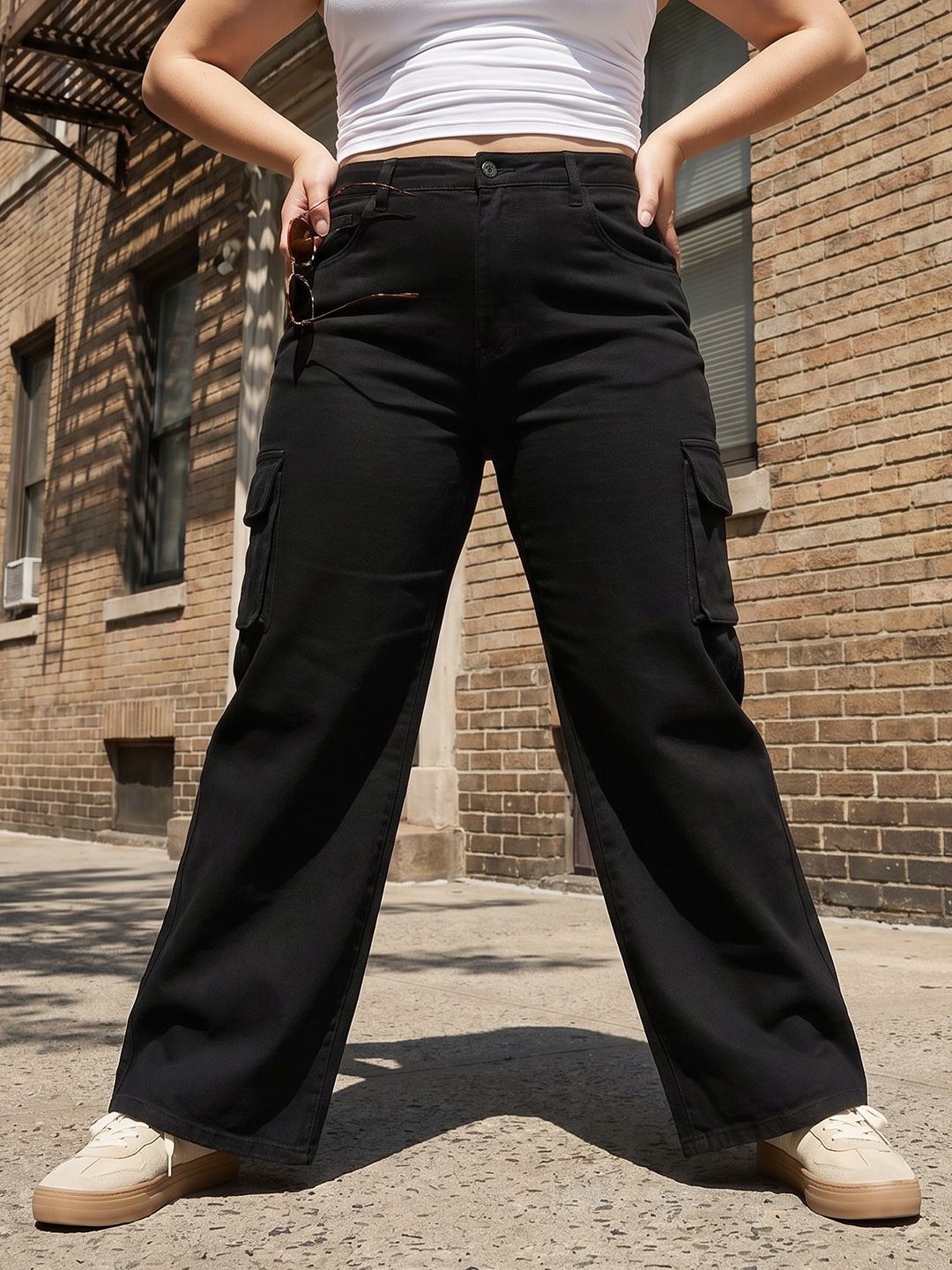 Sztori Plus Size Women Relaxed Fit Cargo Style Stretchable Jeans